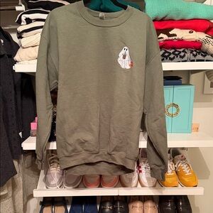 Gildan Olive Green Crewneck Sweatshirt with Ghost Patch